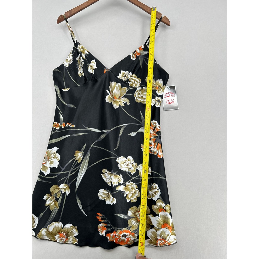 Black Floral Satin Slip Dress V-Neck Adjustable Straps Womens Medium - Picture 10 of 16
